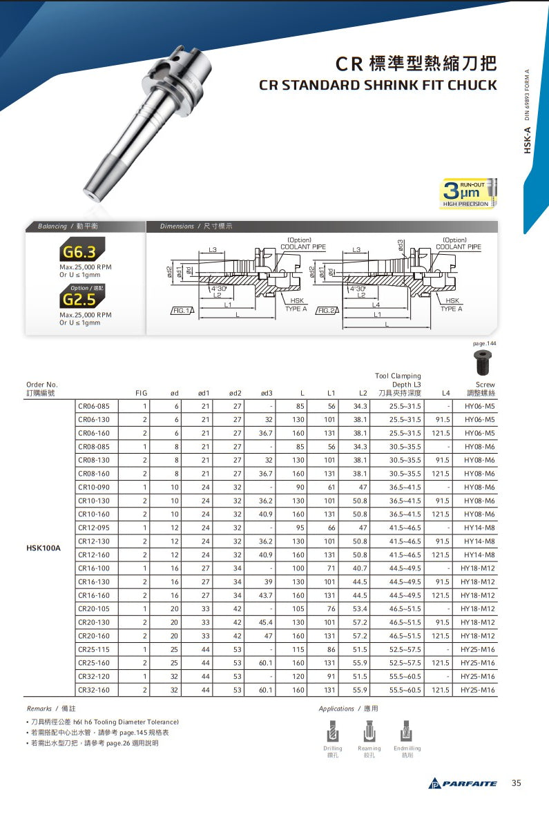 HSK100A Standard Shrink Fit Chuck- Diameter 6