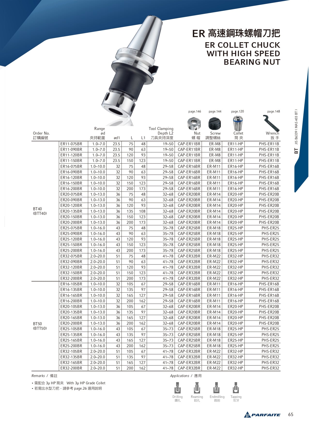 BTT40 ER Collet Chuck with High Speed Bearing Nut-ER25-BR